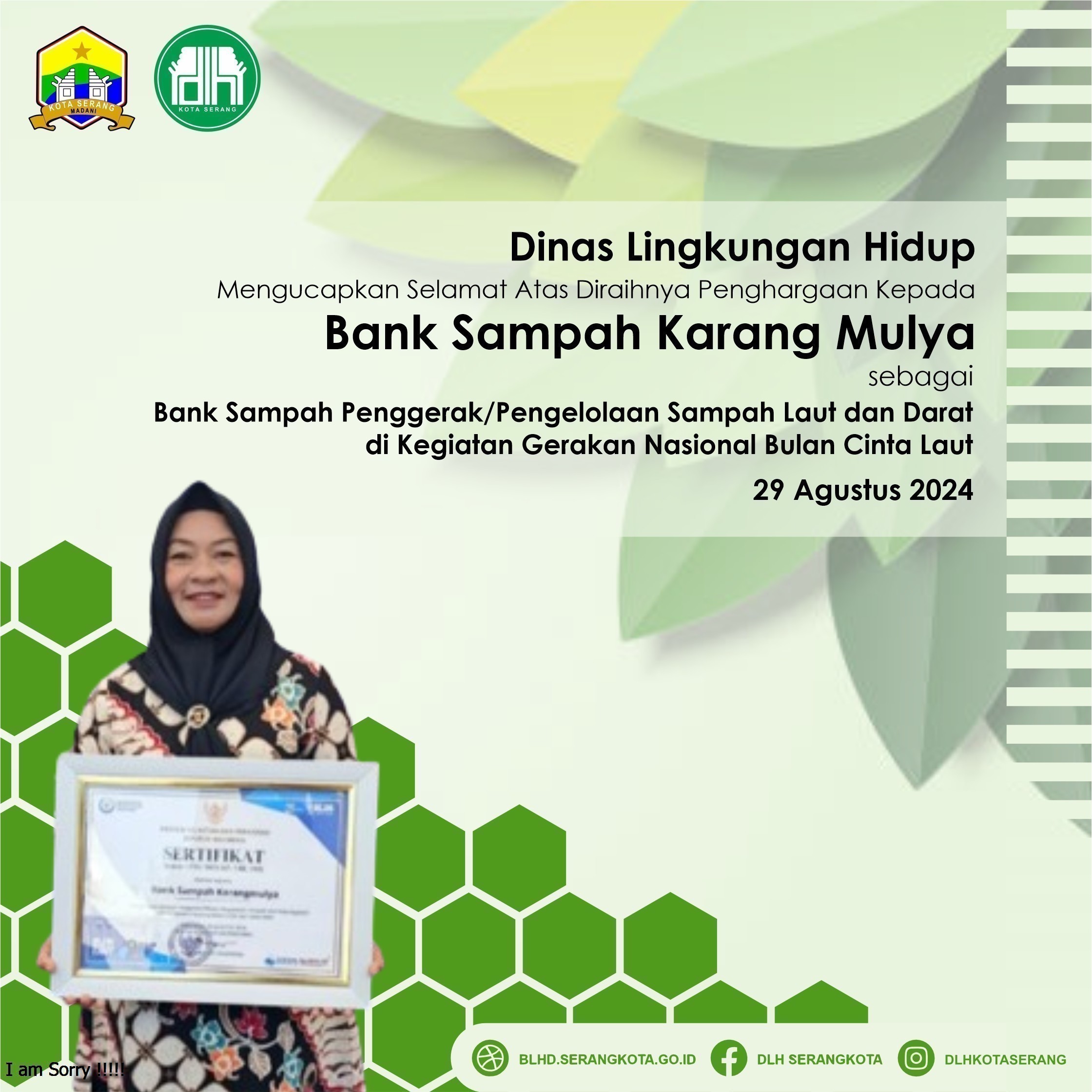 Ucapan Penghargaan Bank Sampah KARANG MULYA